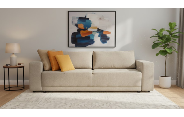 Sofa Daria II szary na sprężynach z funkcją spania i pojemnikiem